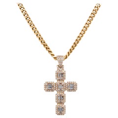 3.5 Carat Diamond Cross Pendant on Cuban Chain 14 Karat