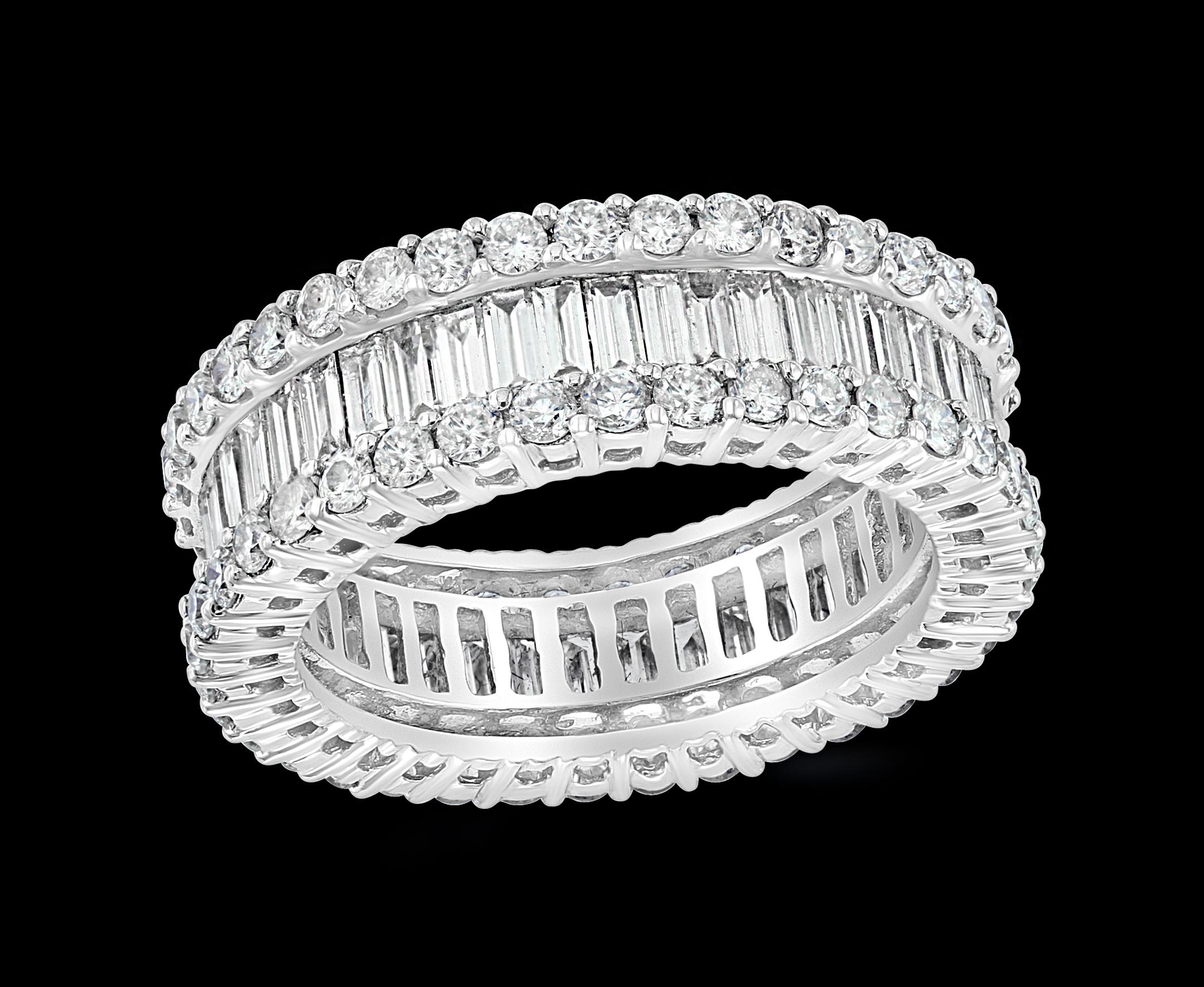  Approximately 3.5 Carat  Diamond  Engagement  Band  with Baguettes shape diamonds and brilliant  Round  Diamonds  in 18 Karat Gold 
Diamond VS quality and G color
This eternity band features channel set baguette diamonds around the center and split