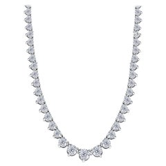35 Carat Diamond Riviera Three Claws 18 Karat White Gold Tennis Line Necklace