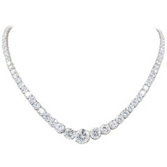 35 Carat Diamond Riviere Necklace, GIA Certified, Graduated Round Brilliants