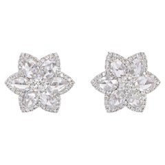 3,5 Karat Diamanten im Rosenschliff und runde Brillant-Diamantstecker mit Blumenmuster