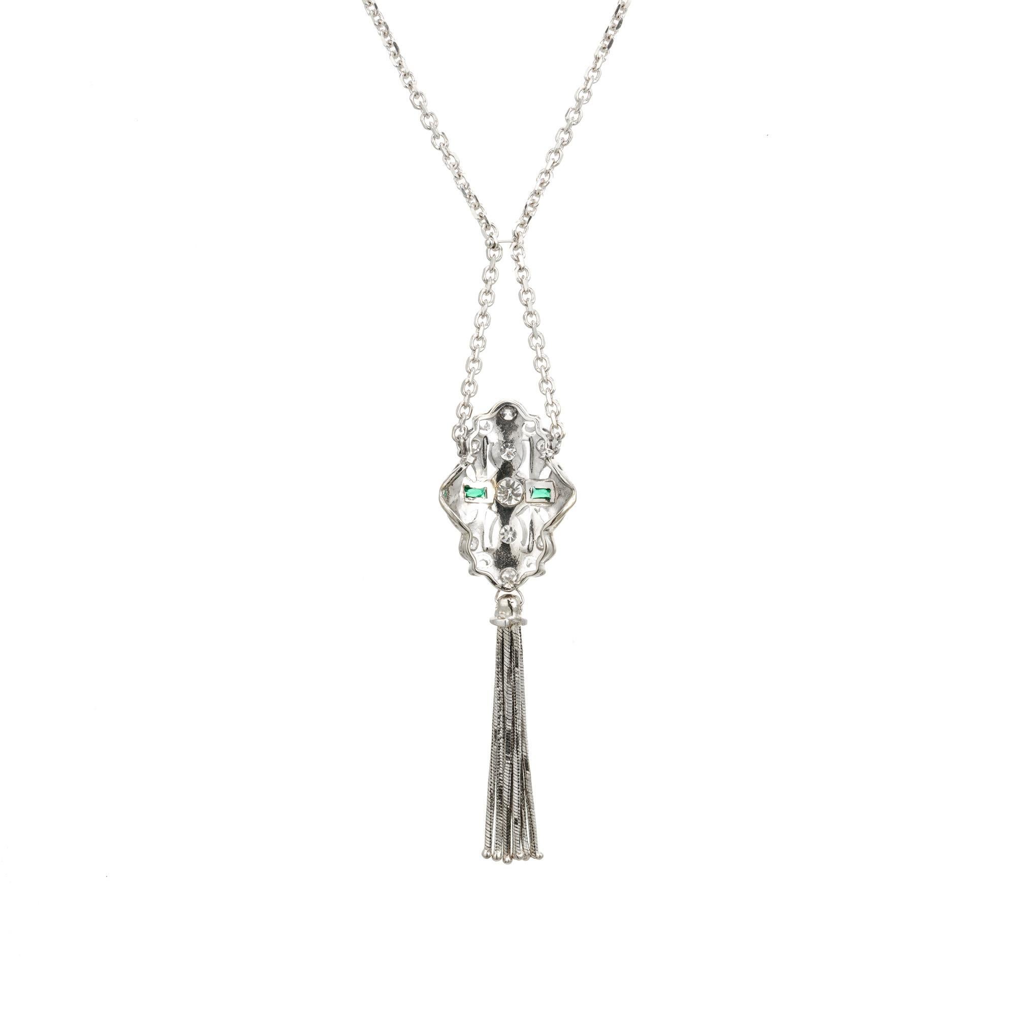 .35 Carat Diamond Synthetic Emerald Gold Tassel Pendant Necklace In Good Condition For Sale In Stamford, CT