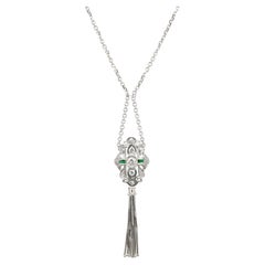 .35 Carat Diamond Synthetic Emerald Gold Tassel Pendant Necklace