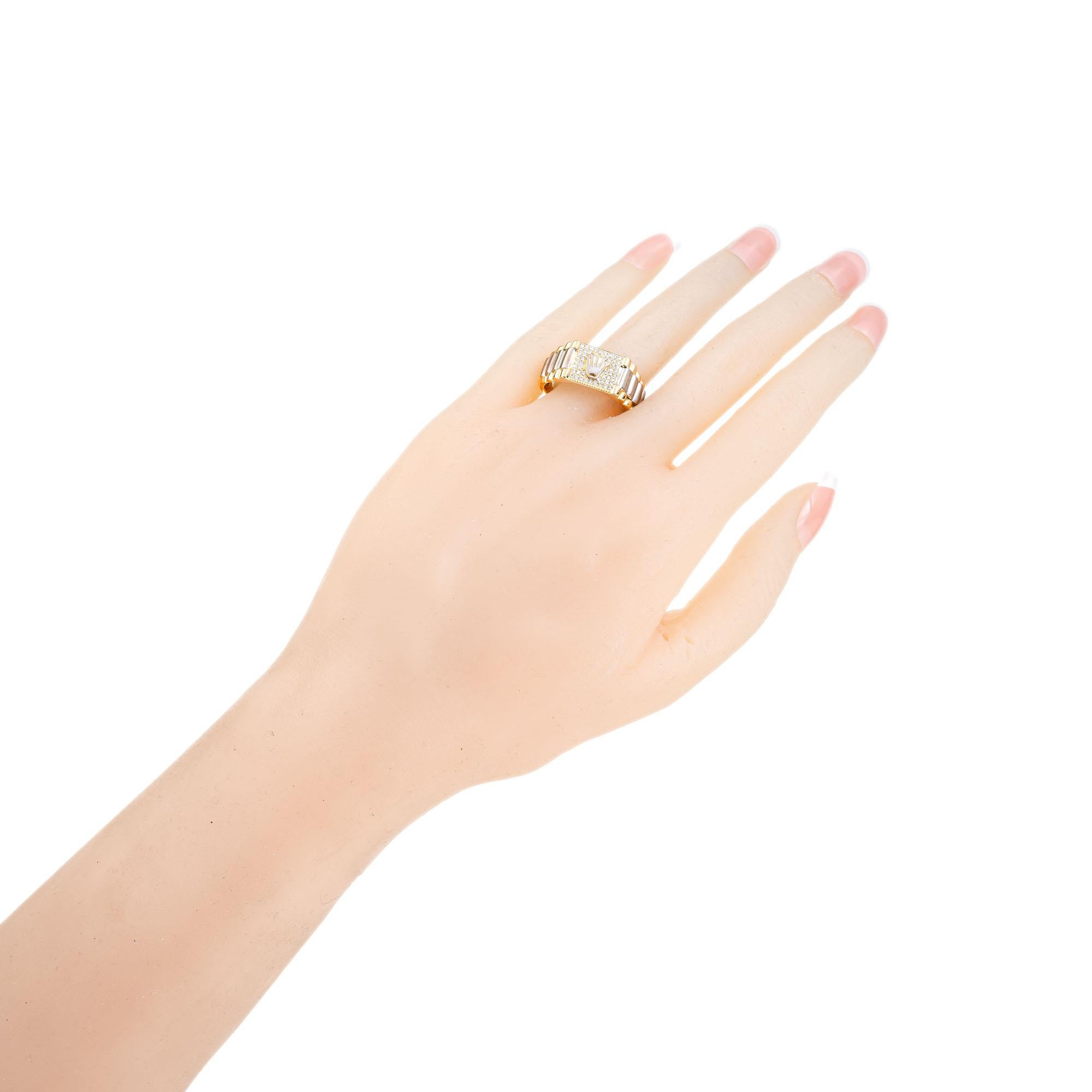 0,35 Karat Diamant Gelb-Weißgold Herrenring im Rolex-Stil Damen