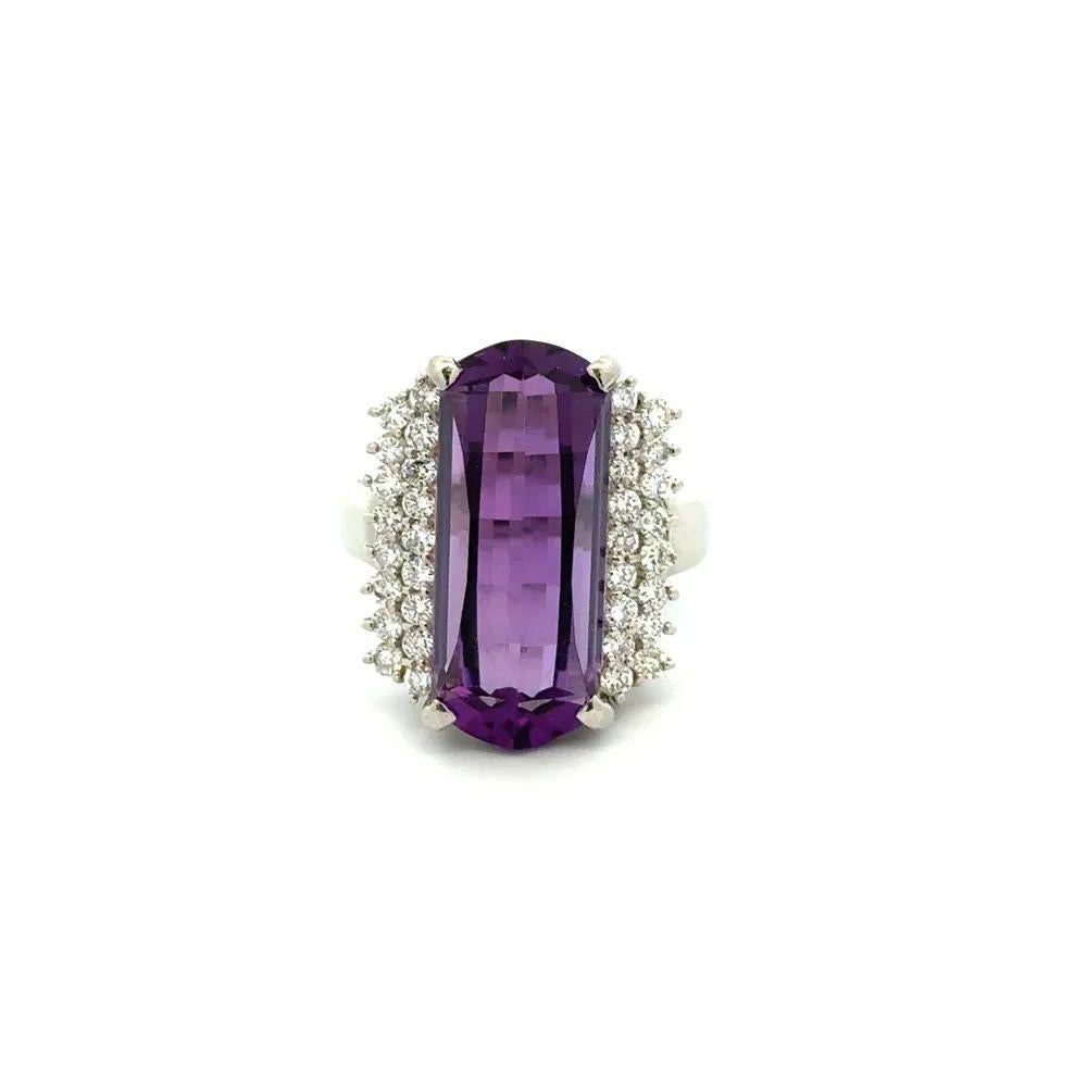 Mixed Cut 3.5 Carat Elongated Fancy Amethyst and Diamond Platinum Statement Cocktail Ring For Sale