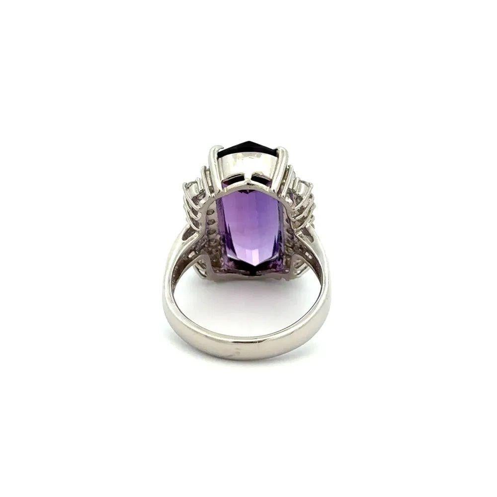 3.5 Carat Elongated Fancy Amethyst and Diamond Platinum Statement Cocktail Ring In Excellent Condition For Sale In Montreal, QC