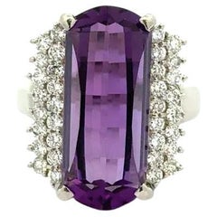 3.5 Carat Elongated Fancy Amethyst and Diamond Platinum Statement Cocktail Ring
