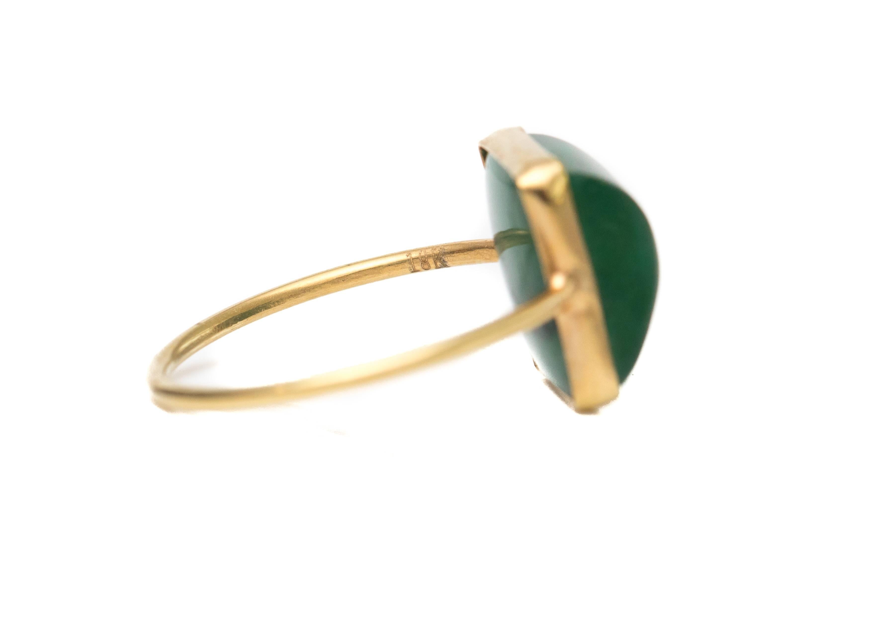 Emerald Cut 3.5 Carat Emerald Cabochon and 18 Karat Yellow Gold Ring