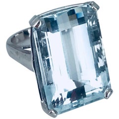 35 Carat Emerald Cut Aquamarine, 1950s Retro, 18 Karat White Gold, Powder Blue