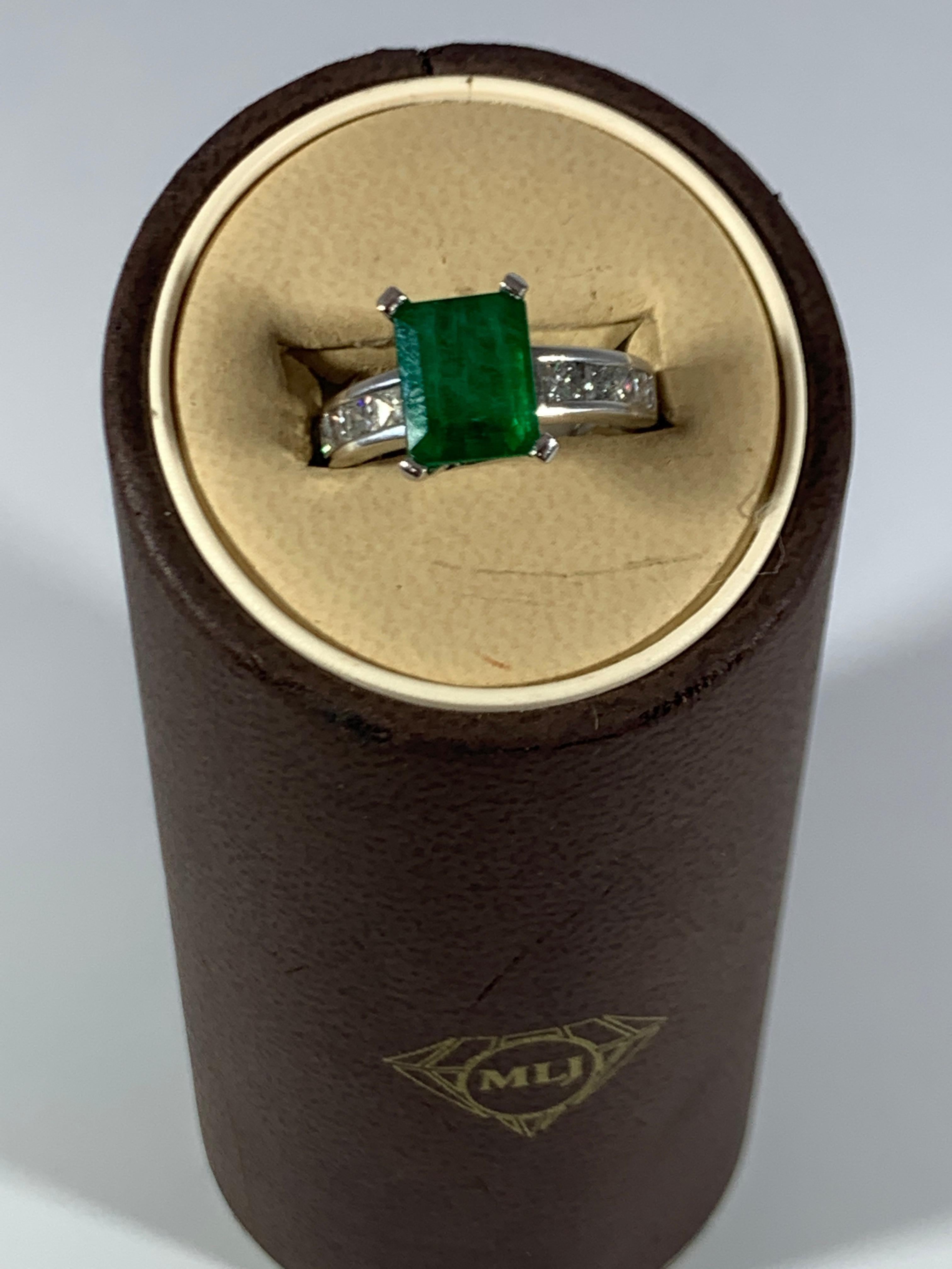 3.5 Carat Emerald Cut Emerald and 0.5 Carat Diamond Ring 14 Karat White Gold For Sale 6