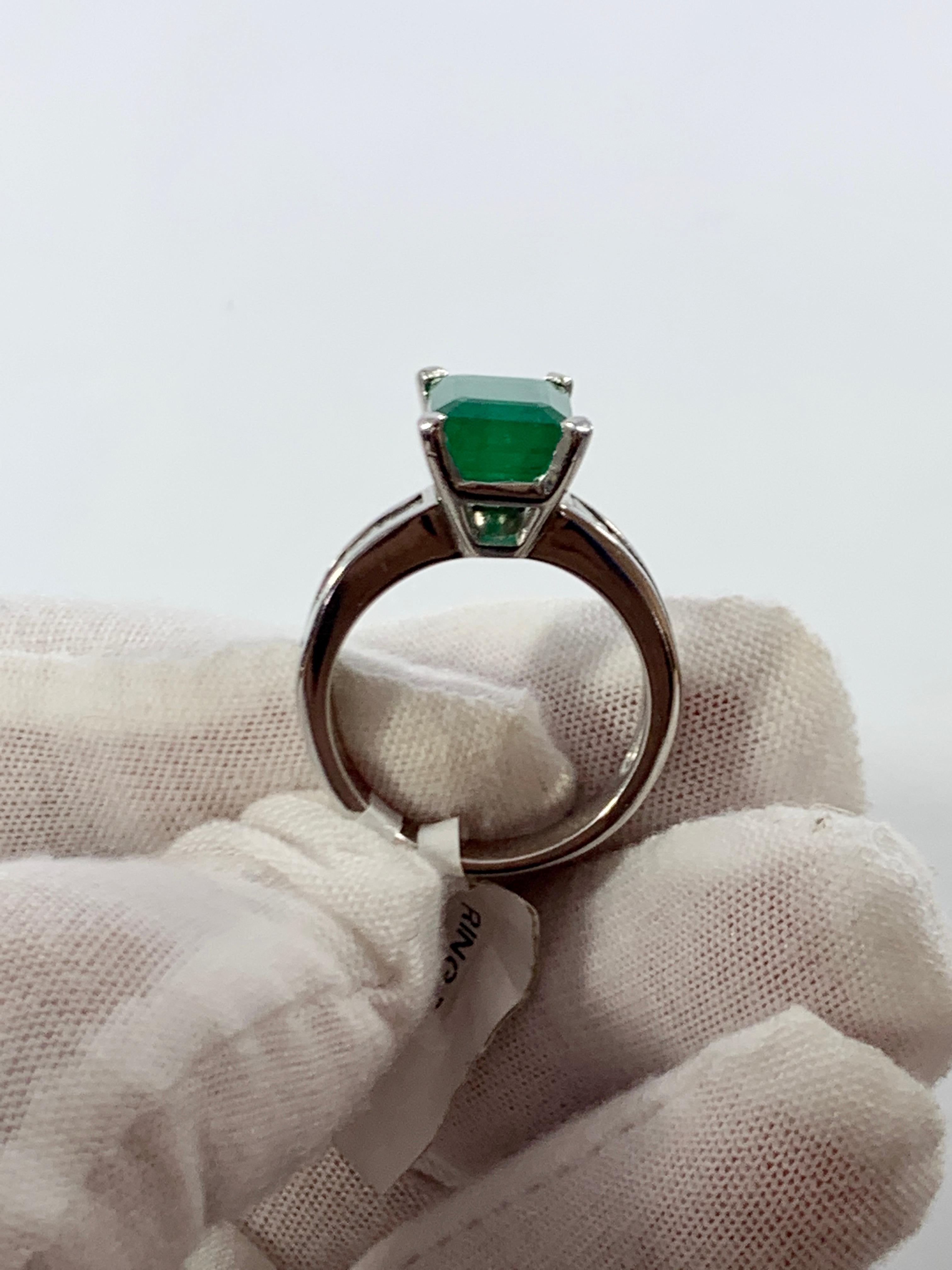 3.5 Carat Emerald Cut Emerald and 0.5 Carat Diamond Ring 14 Karat White Gold For Sale 7