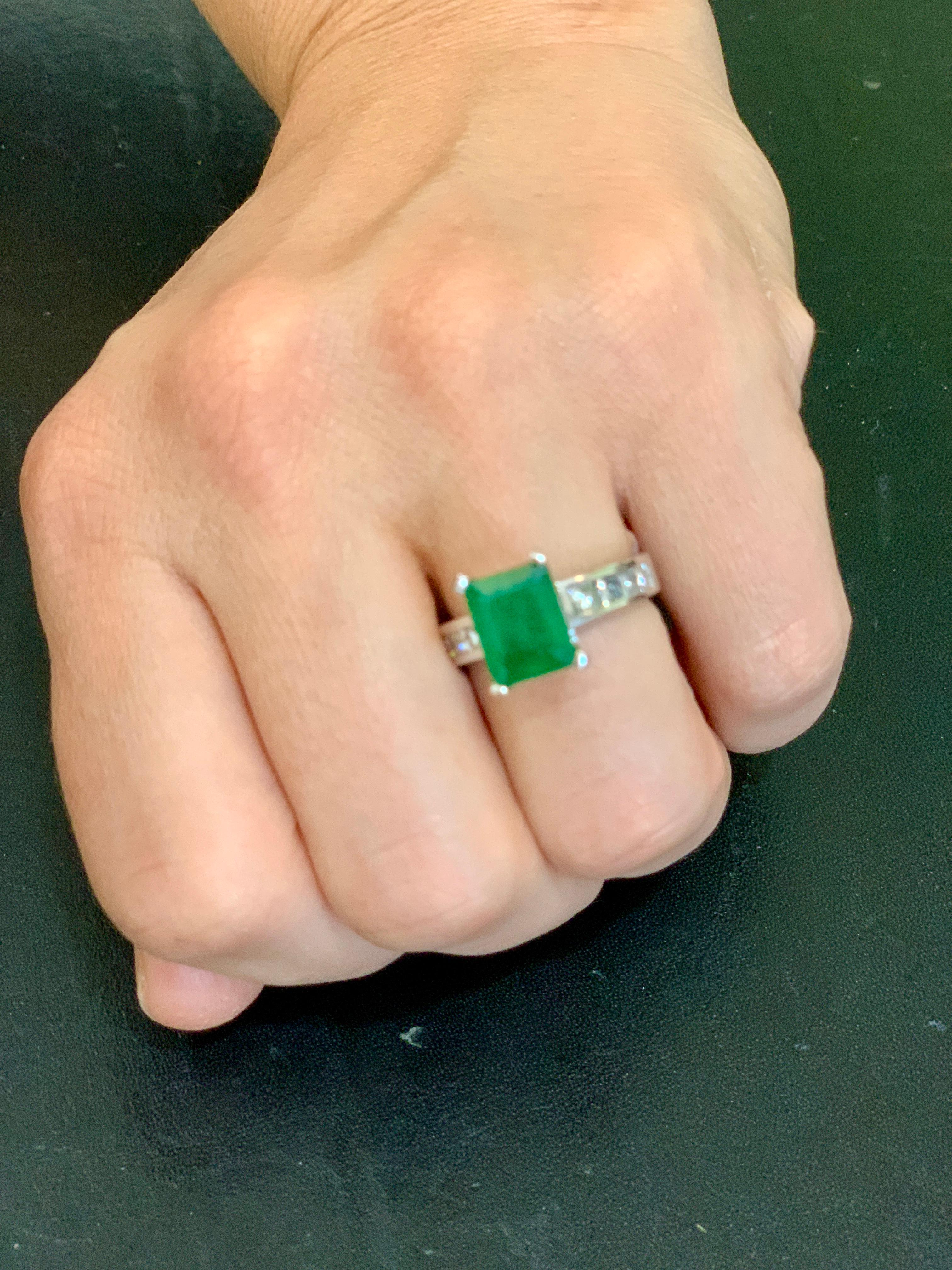 3.5 Carat Emerald Cut Emerald and 0.5 Carat Diamond Ring 14 Karat White Gold For Sale 8