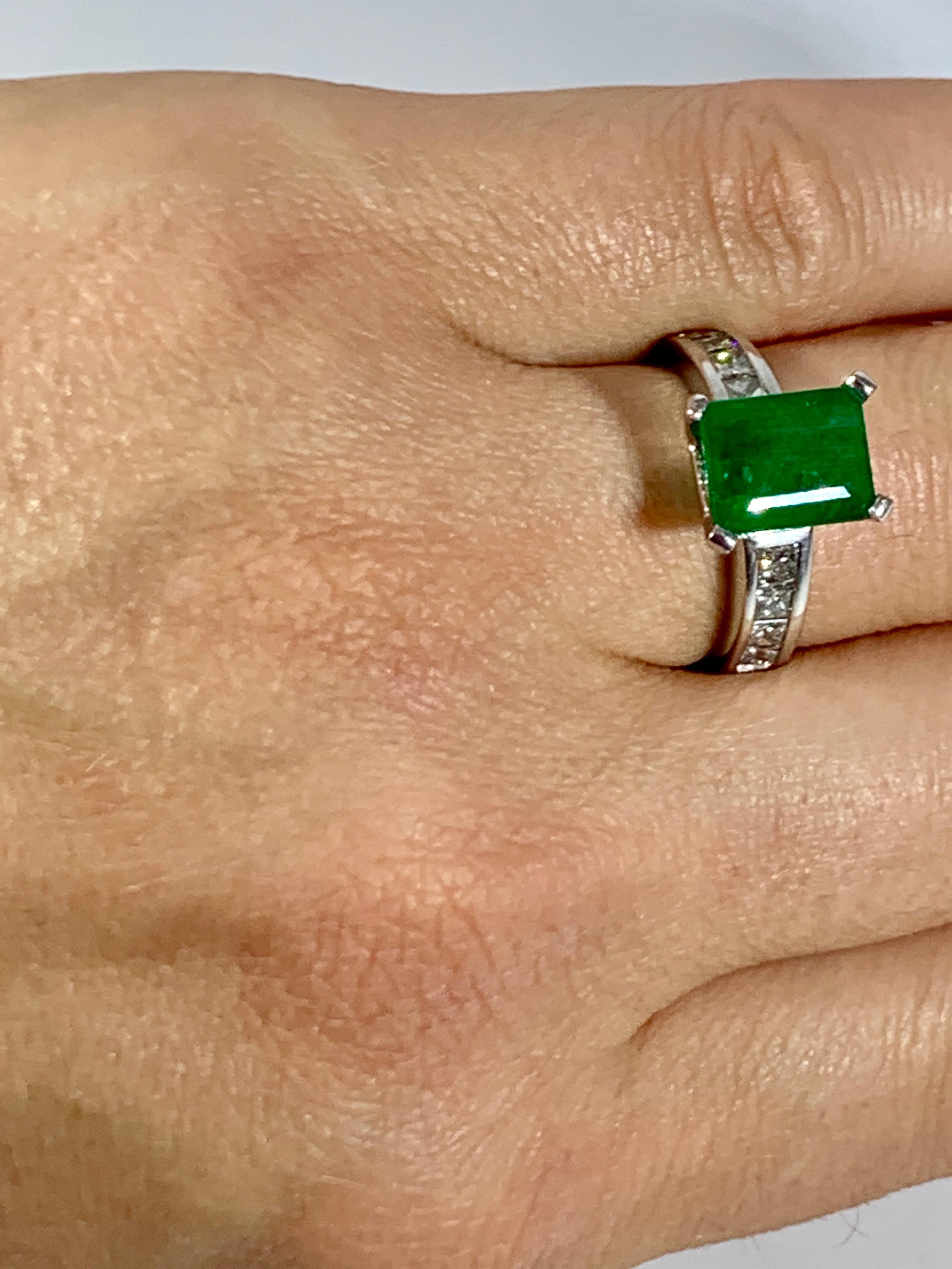 3.5 Carat Emerald Cut Emerald and 0.5 Carat Diamond Ring 14 Karat White Gold For Sale 2
