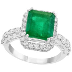3.5 Carat Emerald Cut Emerald and Diamond Ring 18 Karat, Estate
