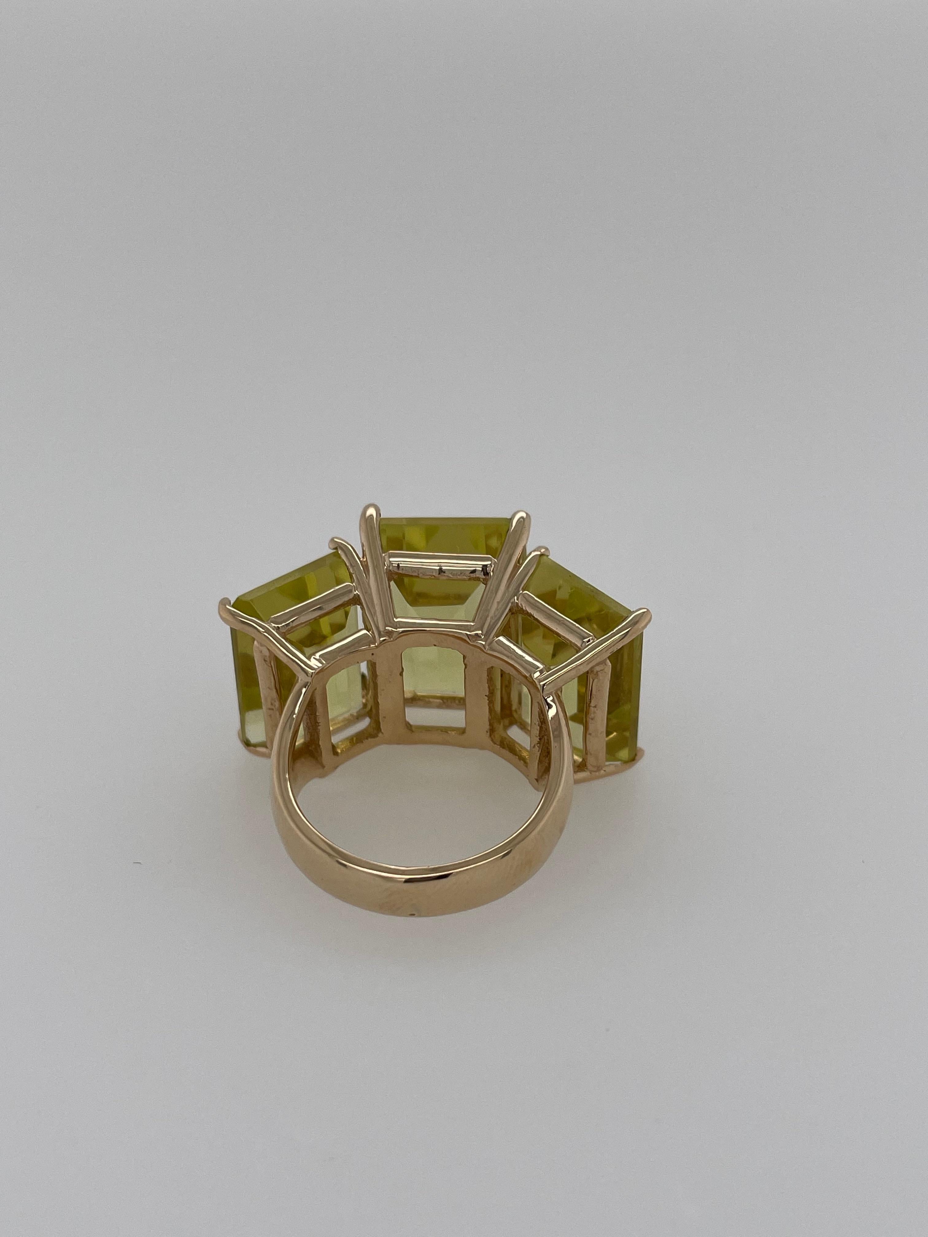 Modern 35 Carat Emerald Cut Lemmon Citrine Cocktail Ring For Sale