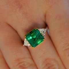 3.5 Carat Emerald & Diamond Three Stone Engagement Ring