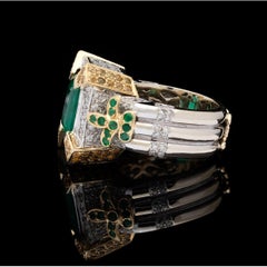 Antiker 3,5 Karat Smaragd-Cocktailring, Halo-Smaragd-Diamant-Cocktailring