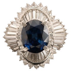 Bague de fiançailles de mariage en or blanc avec diamants et saphirs à fleurs de 3,5 carats