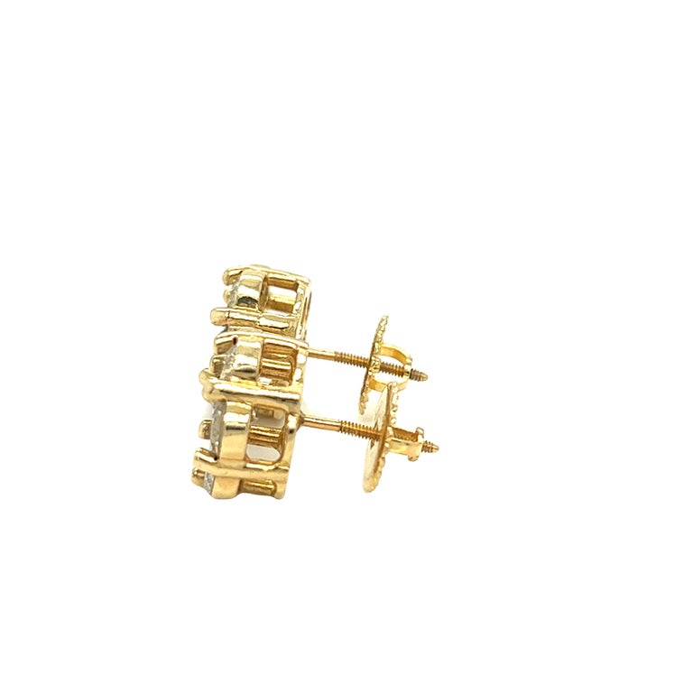 3.5 Carat Flower Cluster Round Diamond Earrings 14k Yellow Gold Screw