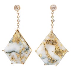 35 Carat Gold Bearing Quartz Diamonds 18 Karat Yellow Gold Earrings