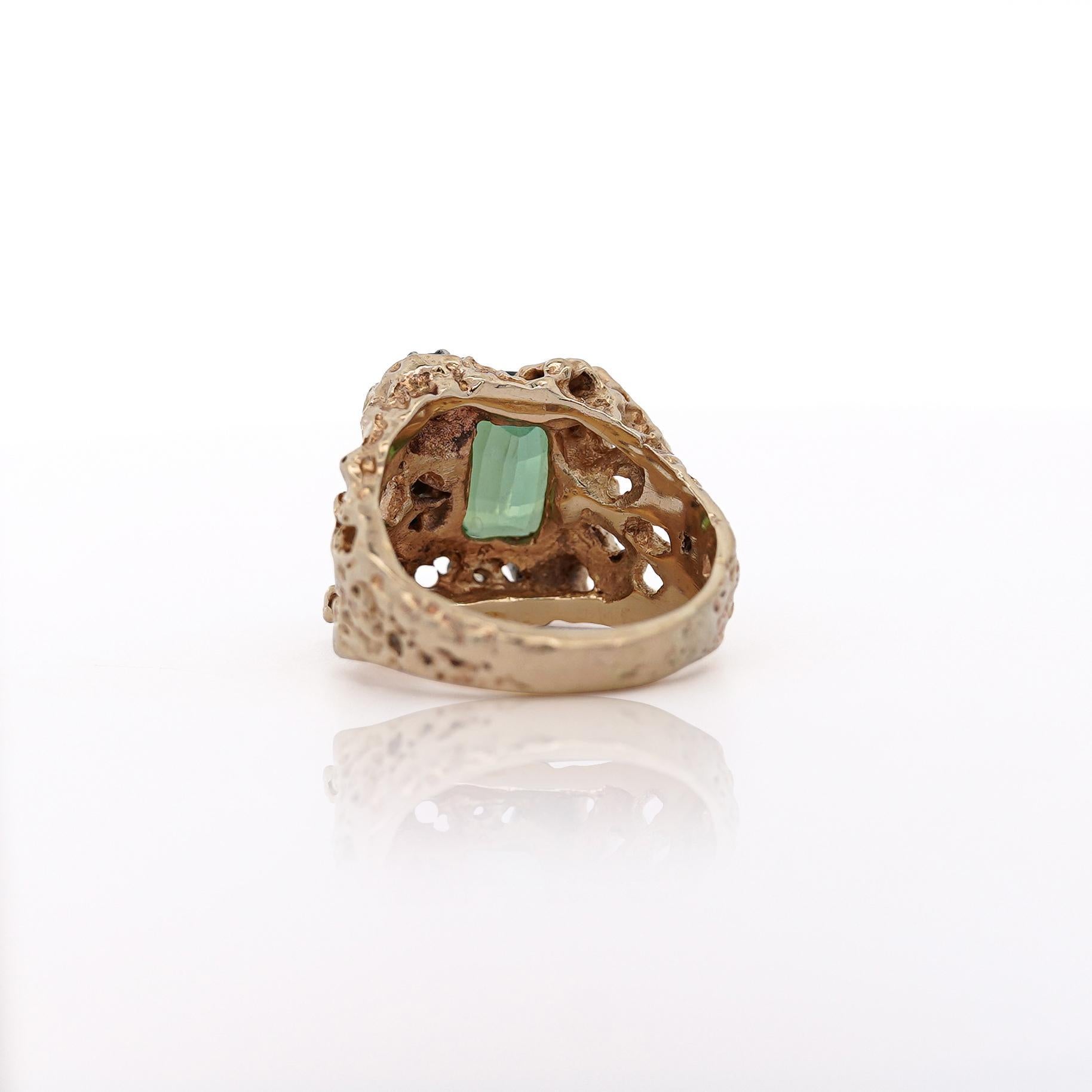 Anillo de pepita de oro rosa de 14 quilates con turmalina verde talla cojín y diamantes de 3,5 quilates Corte cojín en venta