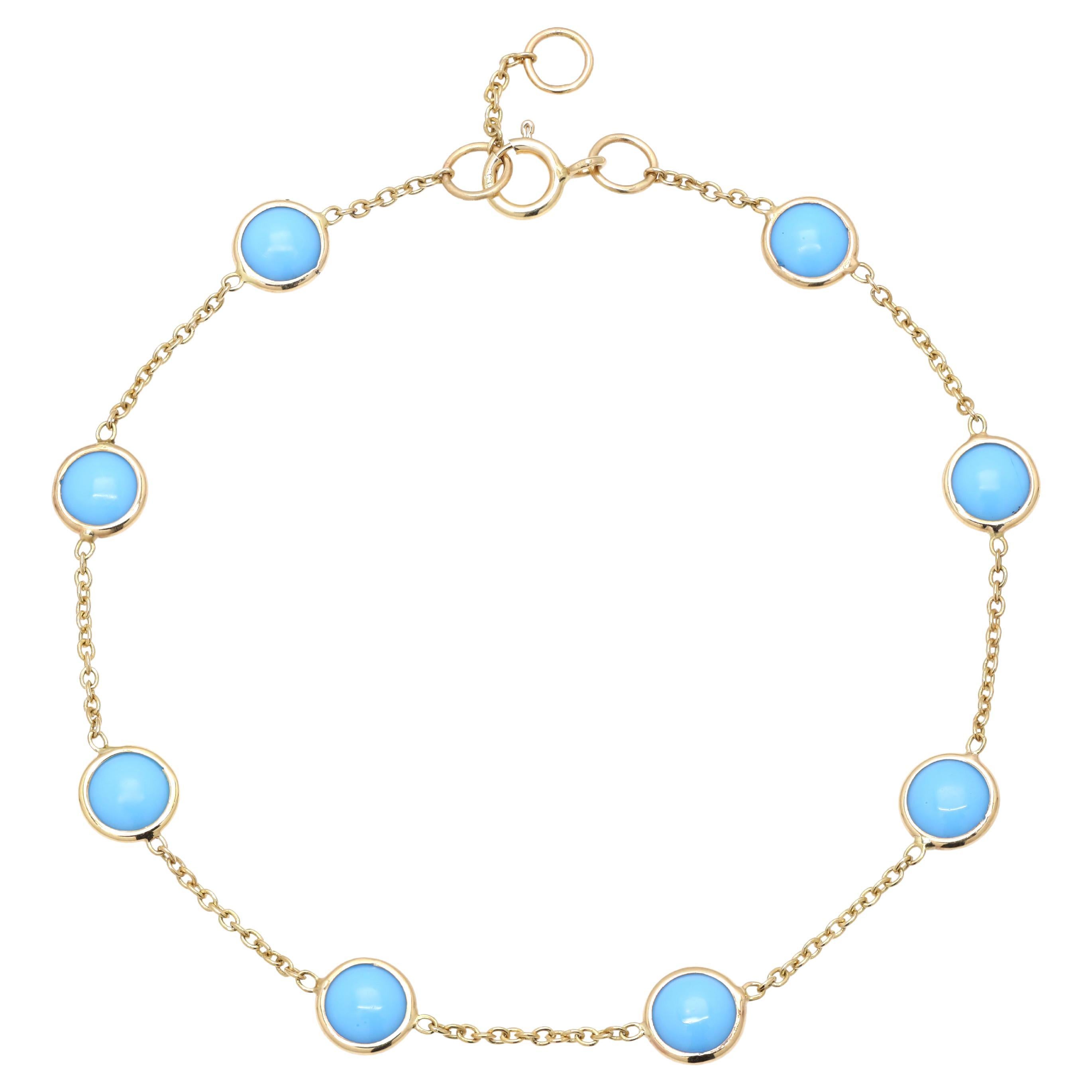 Bracelet à chaînes empilables en or jaune 18 carats avec turquoise minimaliste de 3,5 carats