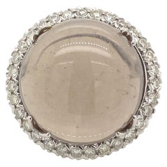 35 Carat Moonstone and Diamond Ring 18 Karat White Gold