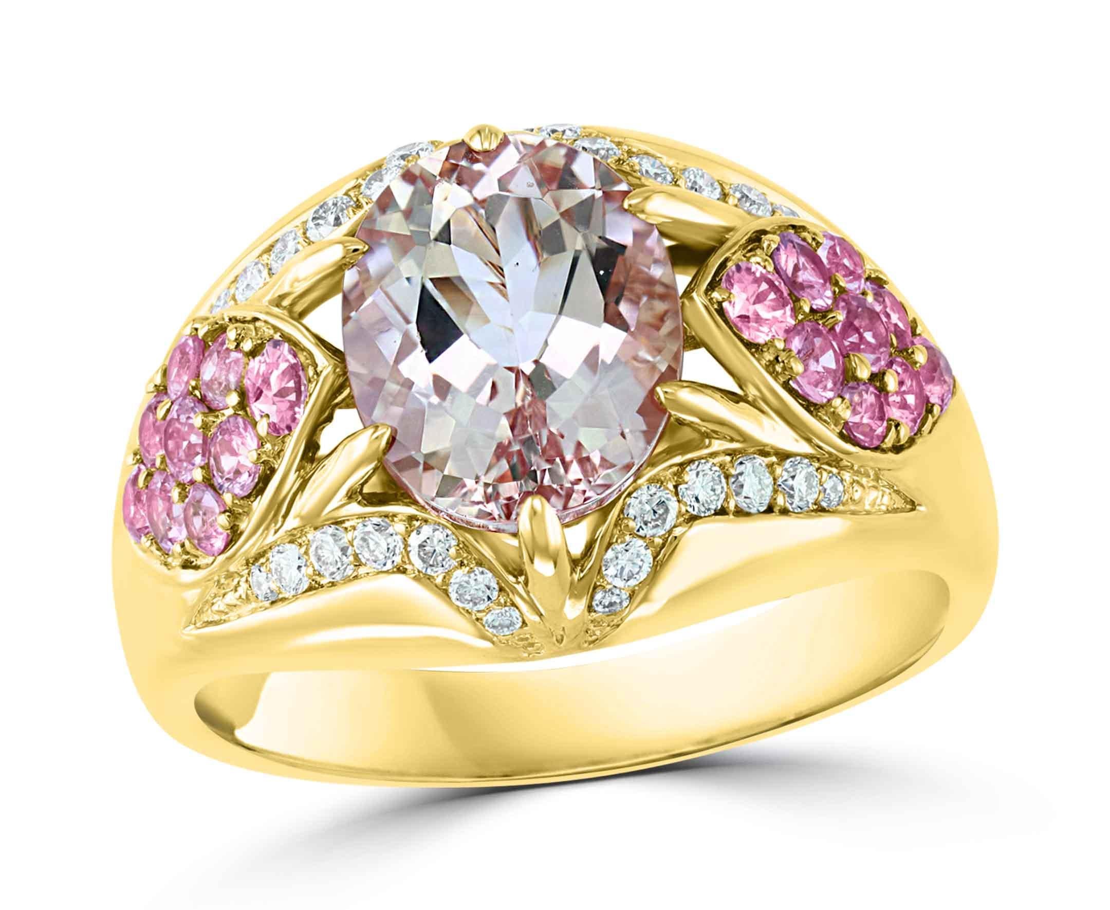 3.5 Carat Morganite and Diamond Cocktail Ring 18 Karat Rose Gold For Sale 5