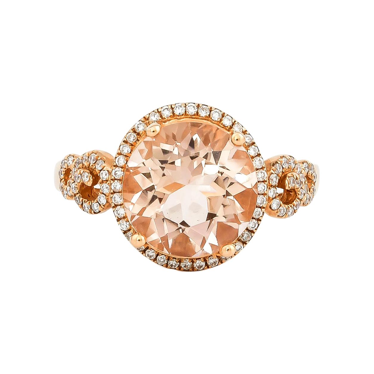 Bague en or rose 18 carats avec diamants et morganite de 3,5 carats