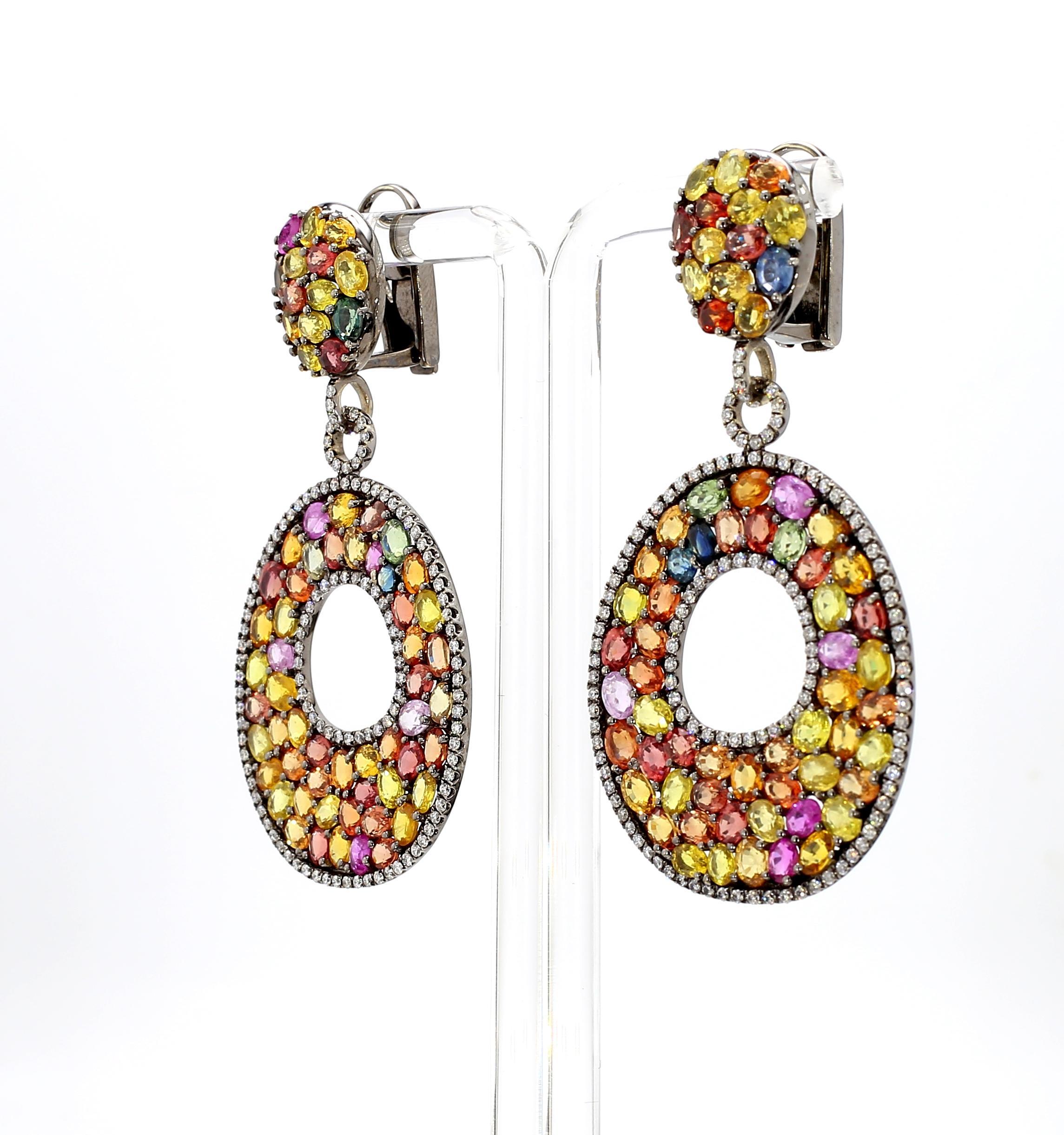 Ohrringe mit 35 Karat mehrfarbigem Saphir und 1,84 Karat Diamant (Edwardian) im Angebot