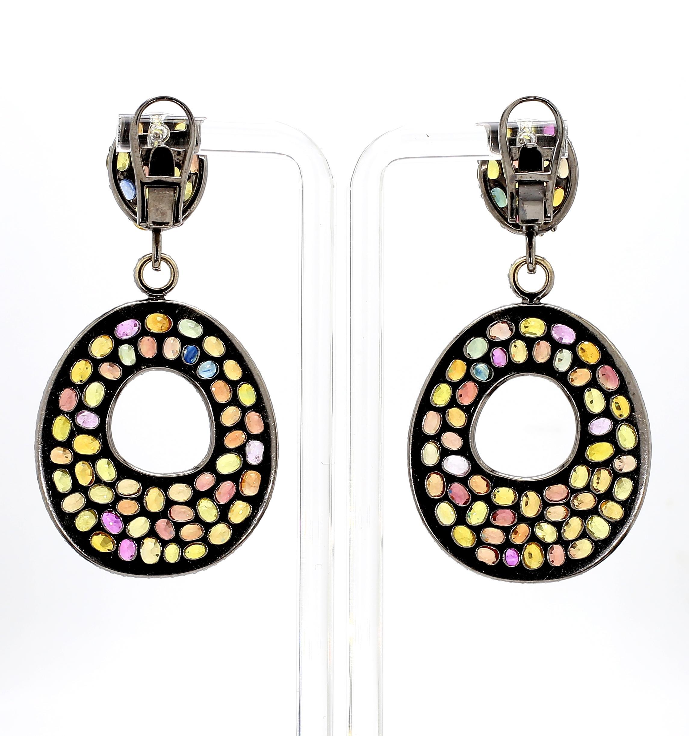 Ohrringe mit 35 Karat mehrfarbigem Saphir und 1,84 Karat Diamant Damen im Angebot