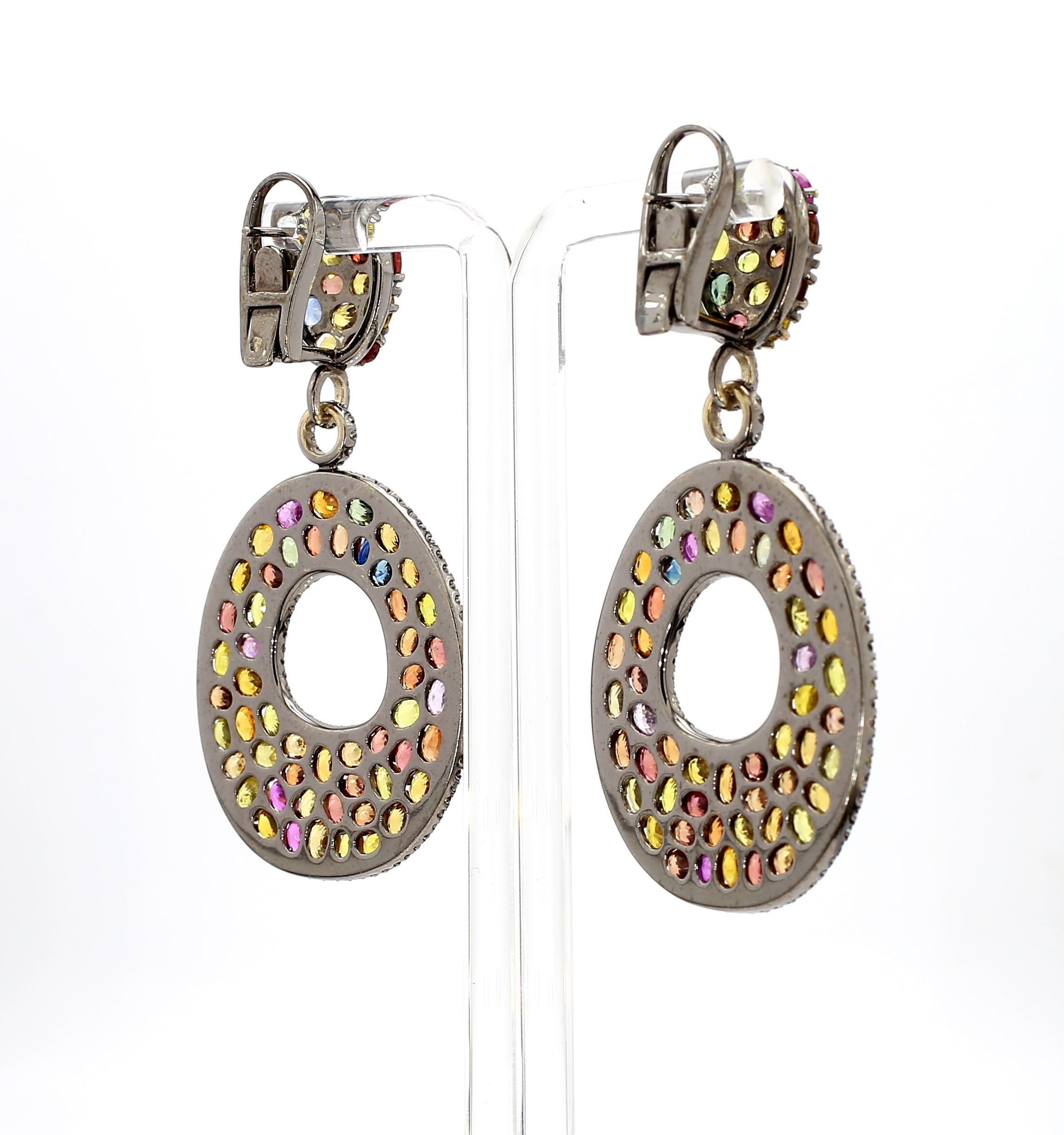 Ohrringe mit 35 Karat mehrfarbigem Saphir und 1,84 Karat Diamant im Angebot 1