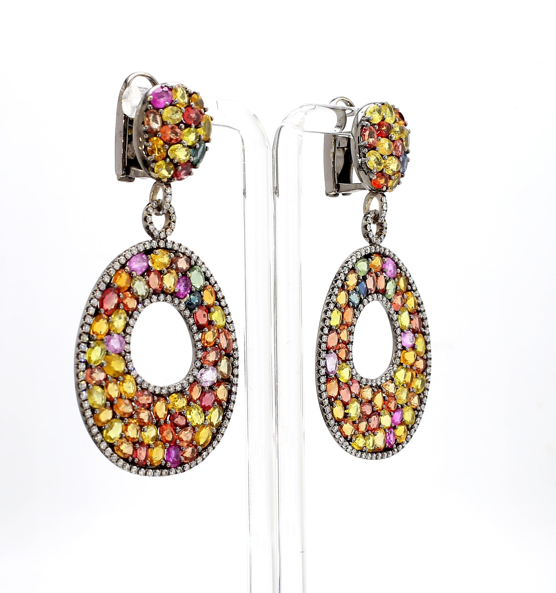 Ohrringe mit 35 Karat mehrfarbigem Saphir und 1,84 Karat Diamant im Angebot 3