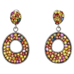 Boucles d'oreilles saphir multicolore 35 carats et diamant 1,84 carats