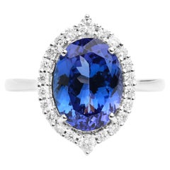 3.5 Carat Natural AAA Tanzanite Diamond Halo Cocktail Engagement Ring 18k Gold