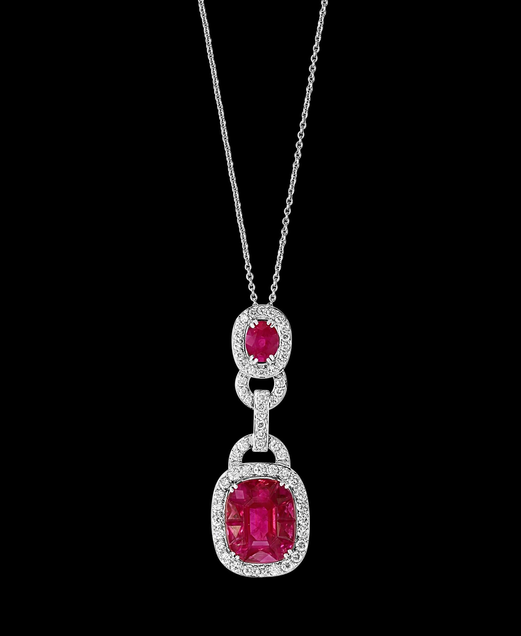 3.5 Carat Natural Burma Ruby and Diamond Pendant or Necklace in 18 ...