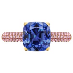 5.08 Carat Natural Cornflower Blue Sapphire Pink Sapphires 18 Karat Gold Ring