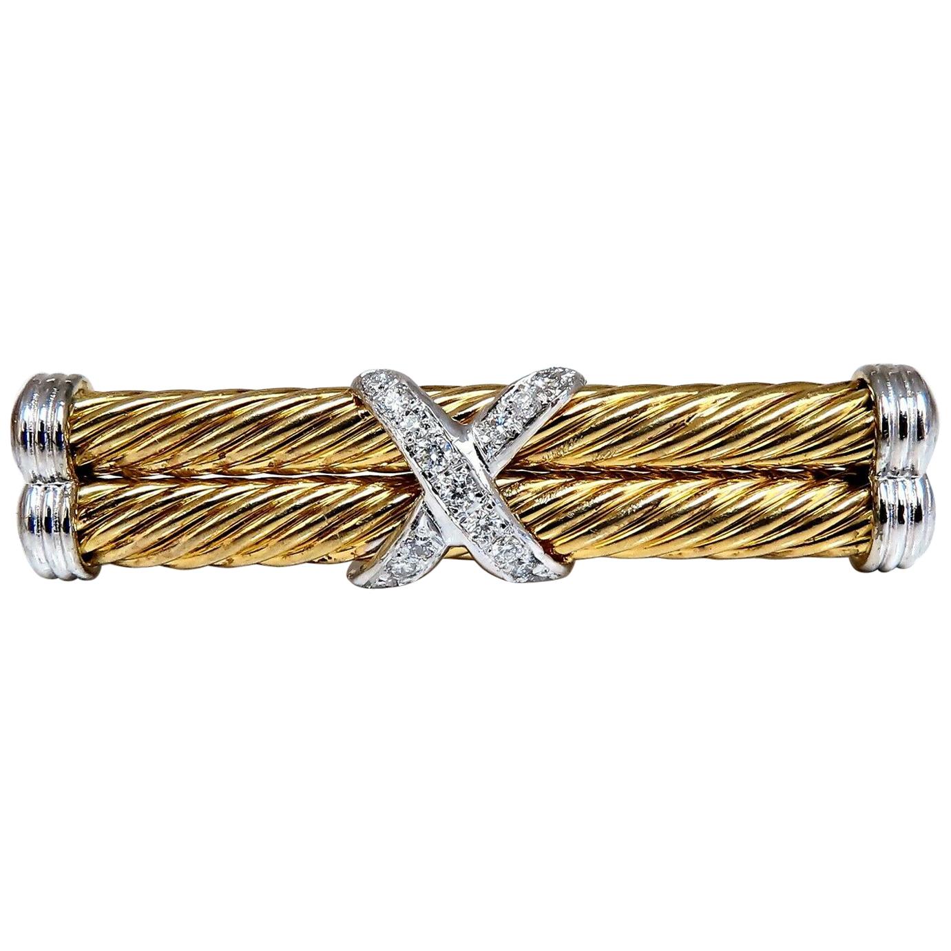 .35 Carat Natural Diamonds Candy Cane Twisting X-Double Stick Pin For Sale