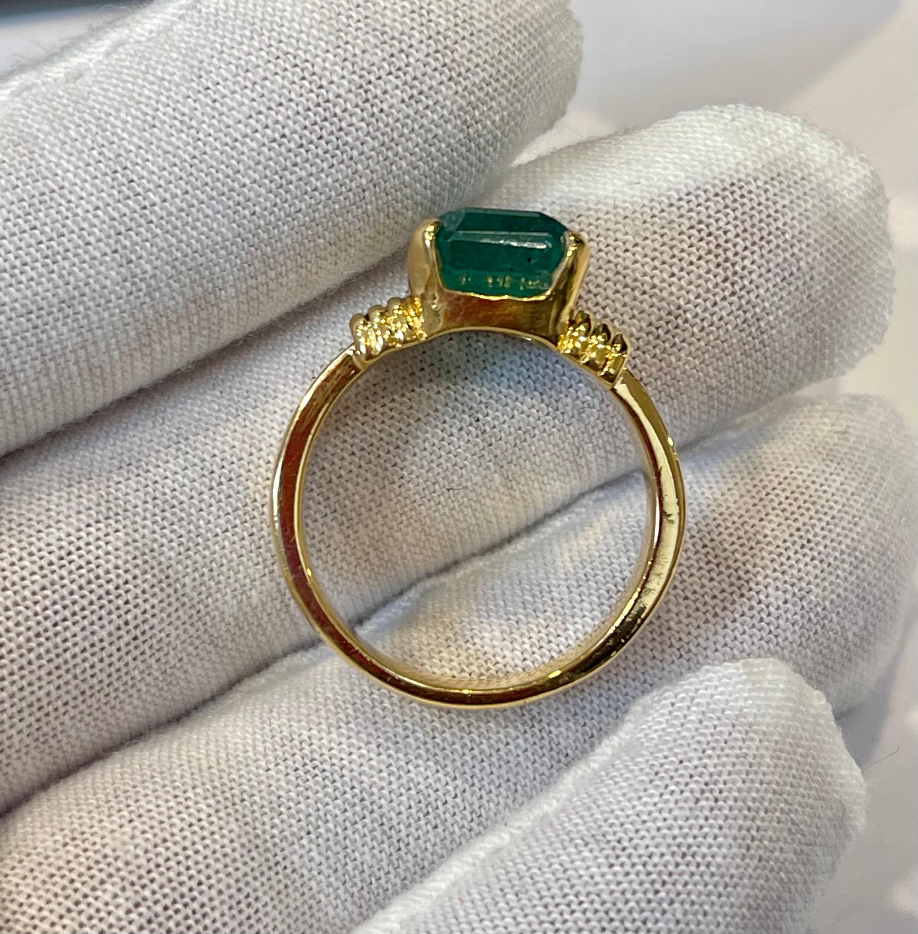 3.5 Carat Natural Emerald Cut Emerald Ring 18 Karat Yellow Gold 5
