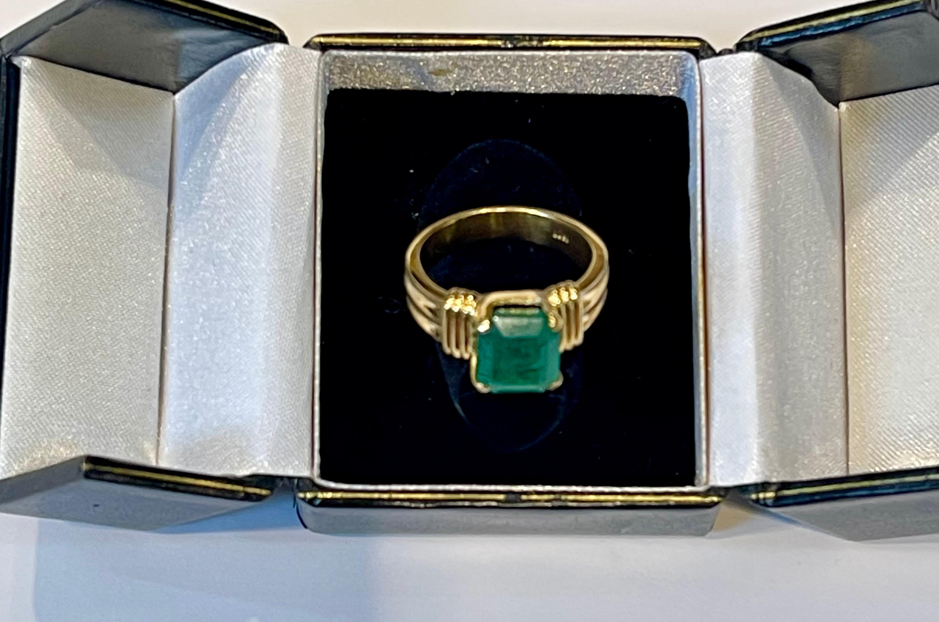 3.5 Carat Natural Emerald Cut Emerald Ring 18 Karat Yellow Gold 6