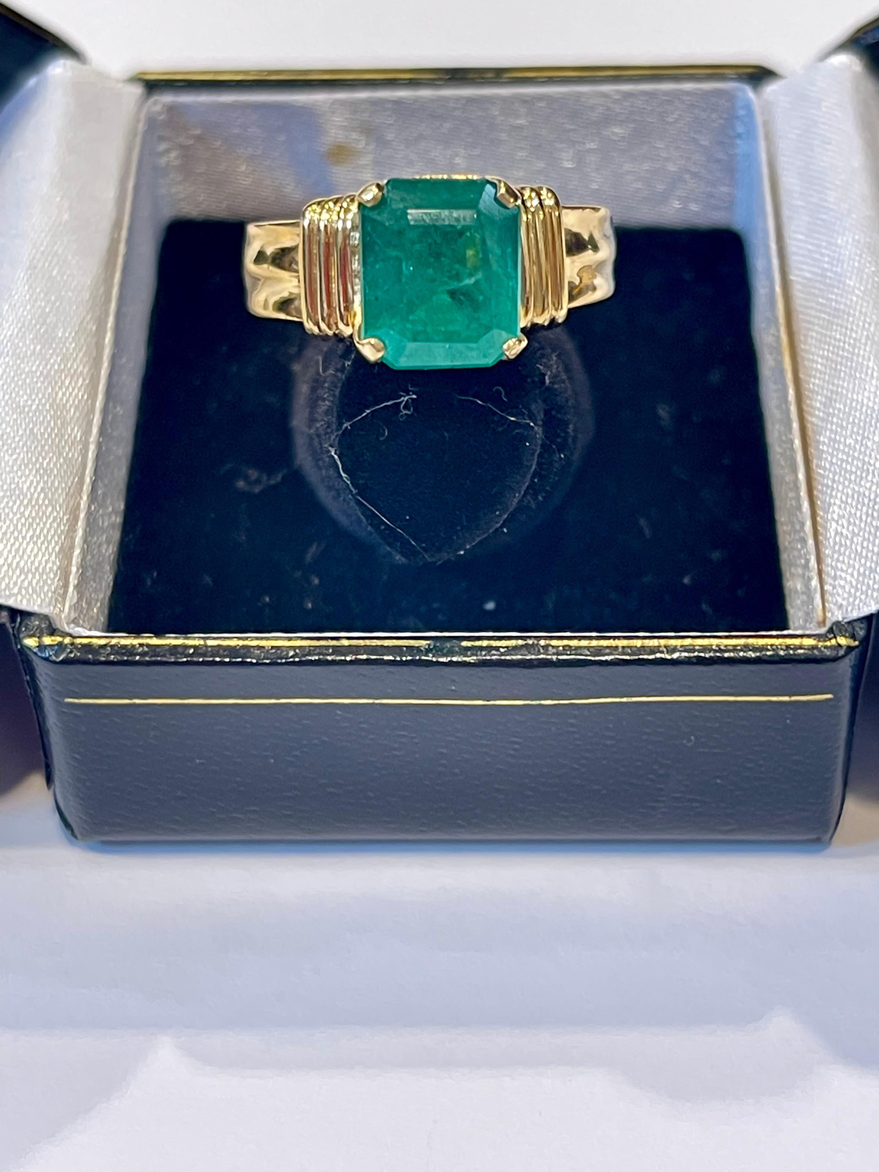 3.5 Carat Natural Emerald Cut Emerald Ring 18 Karat Yellow Gold 7