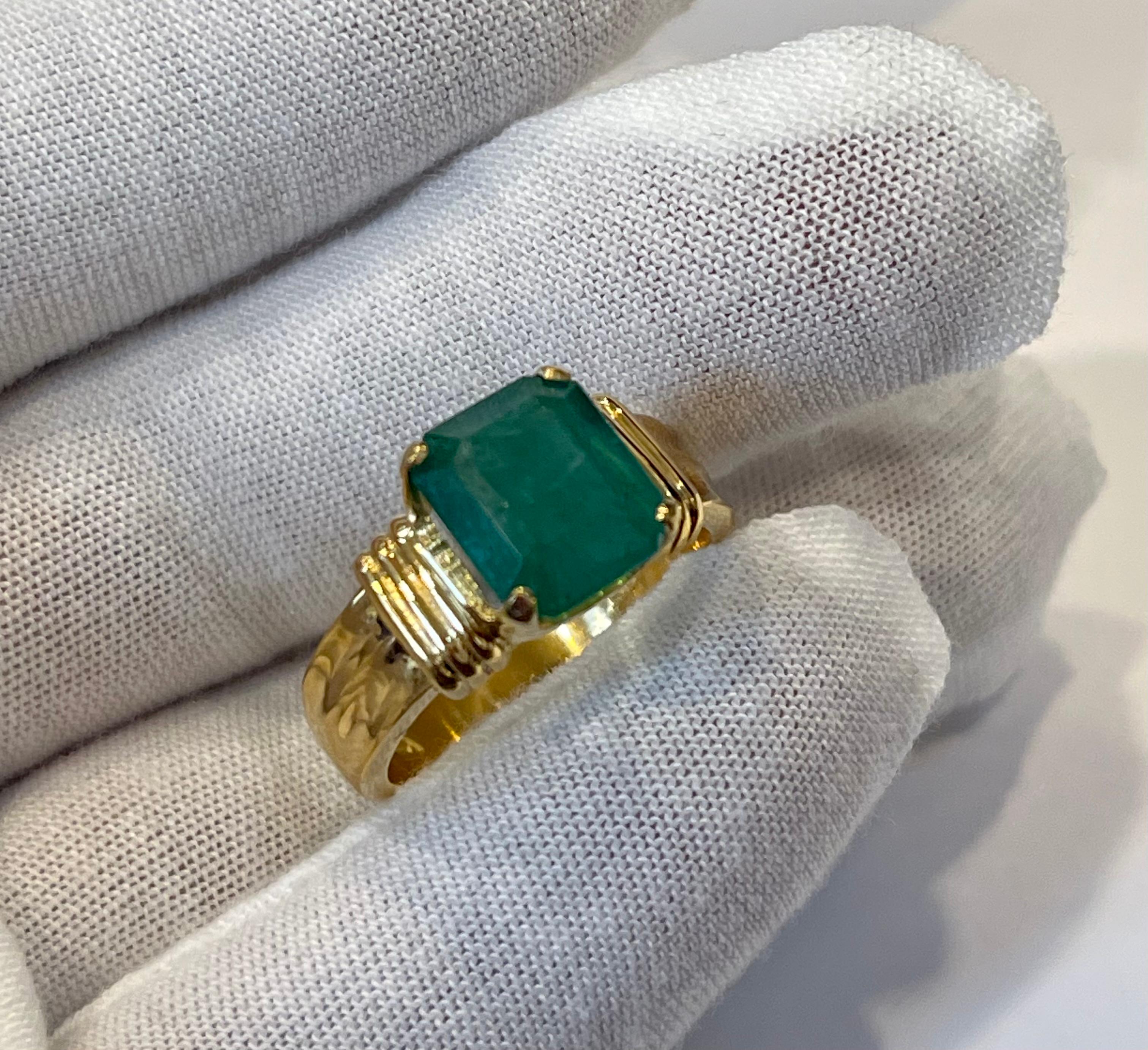 3.5 Carat Natural Emerald Cut Emerald Ring 18 Karat Yellow Gold 8