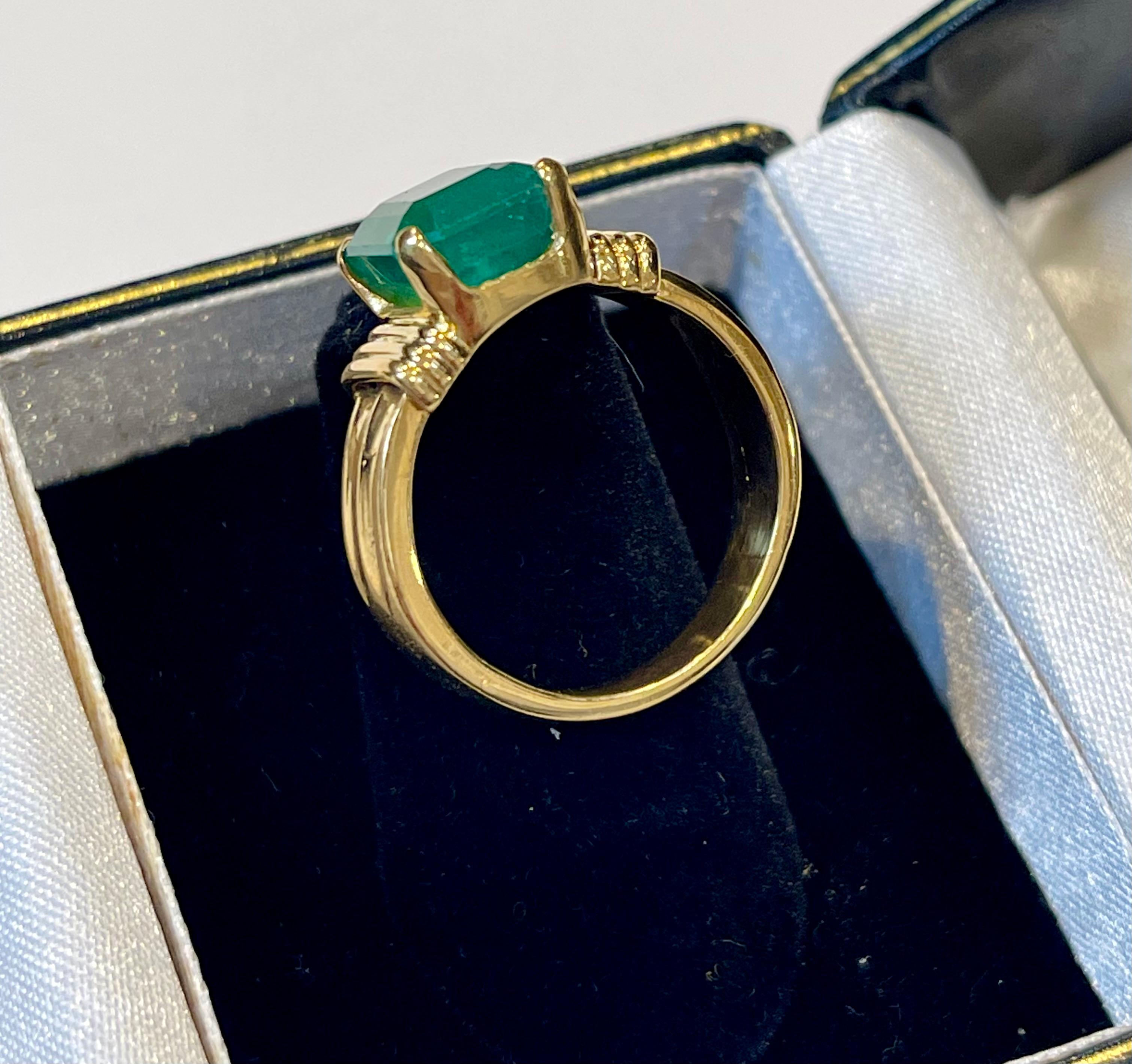 3.5 Carat Natural Emerald Cut Emerald Ring 18 Karat Yellow Gold 1