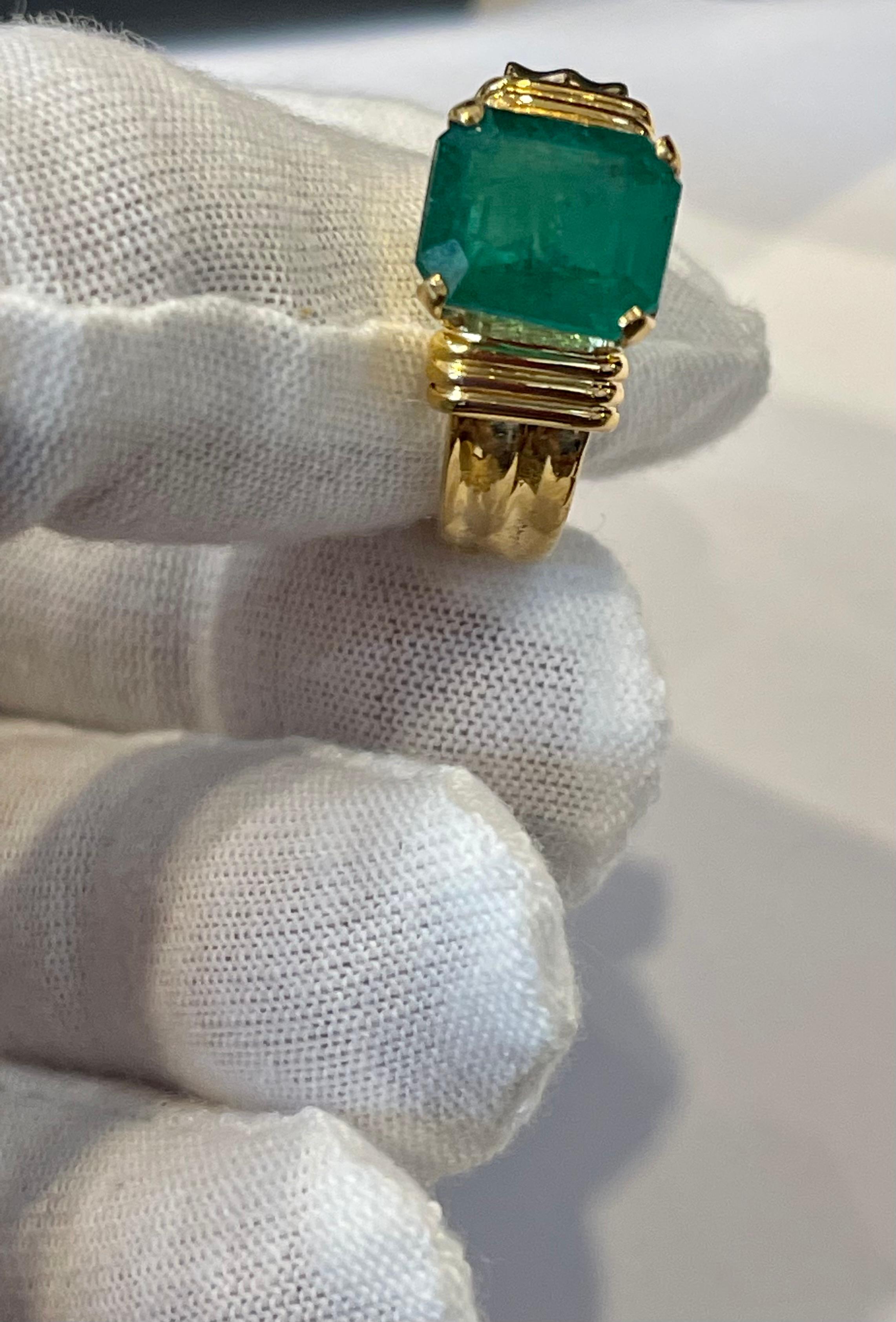 3.5 Carat Natural Emerald Cut Emerald Ring 18 Karat Yellow Gold 2
