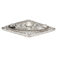 3.5 Carat Old European Cut Art Deco Diamond Brooch in Textured Filigree Platinum