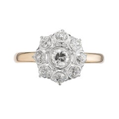 .35 Carat Old European Diamond Halo Two Tone Cluster Ring