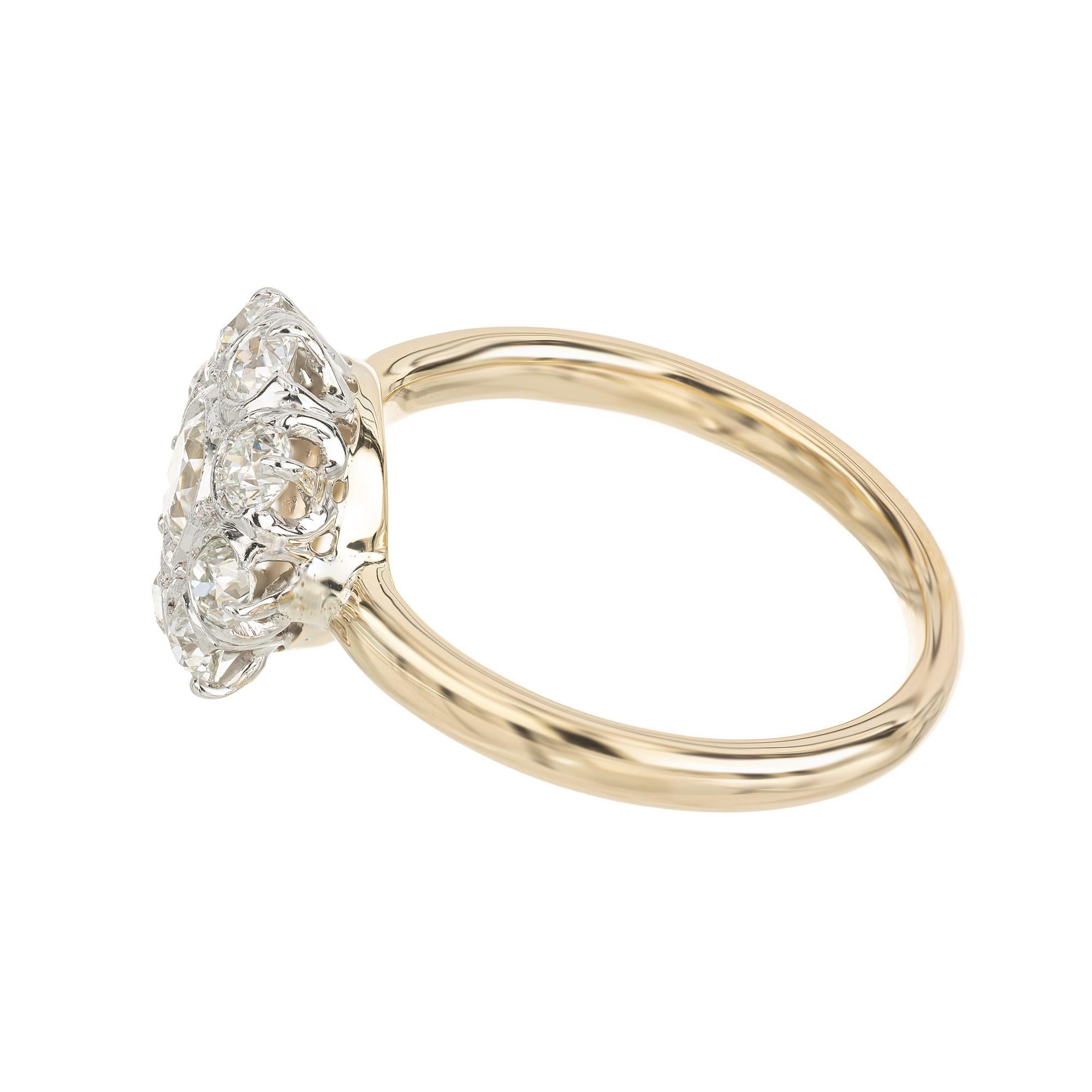 .35 Carat Old European Diamond Halo Two Tone Cluster Ring In Good Condition For Sale In Stamford, CT