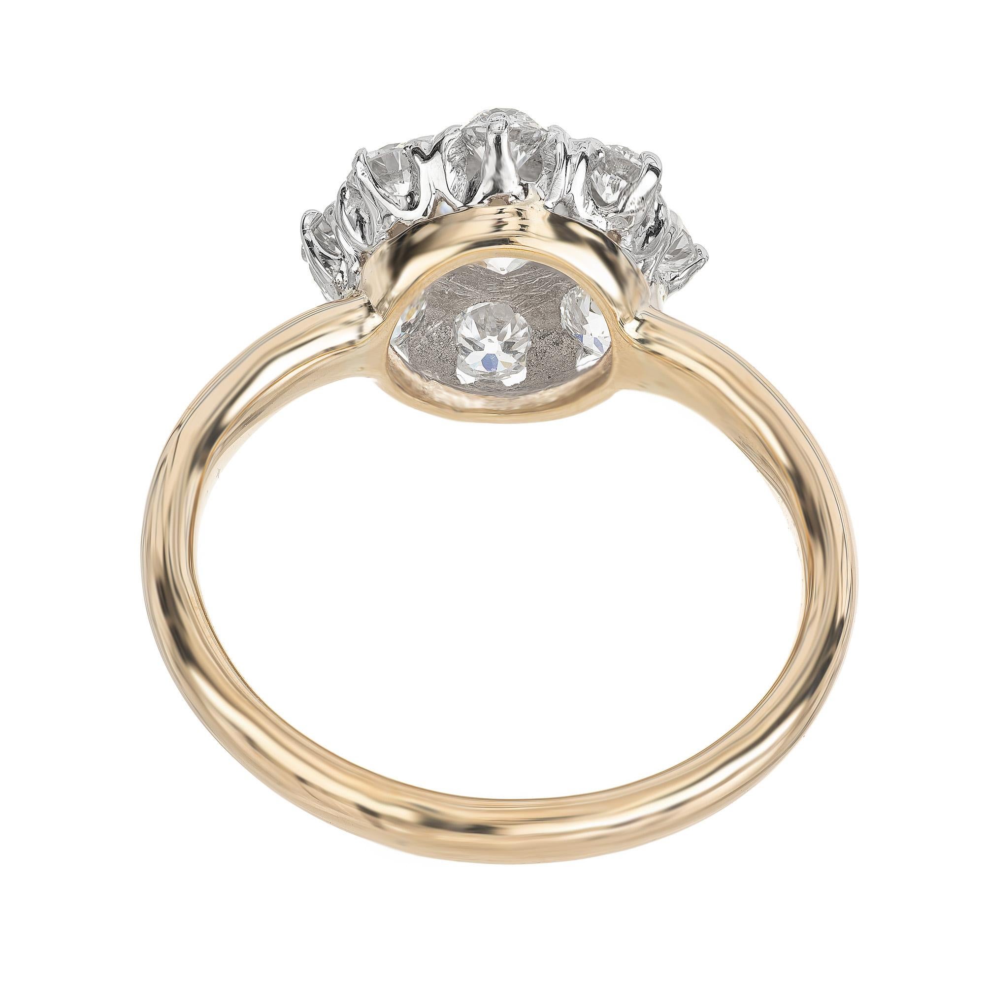 Women's .35 Carat Old European Diamond Halo Two Tone Cluster Ring For Sale