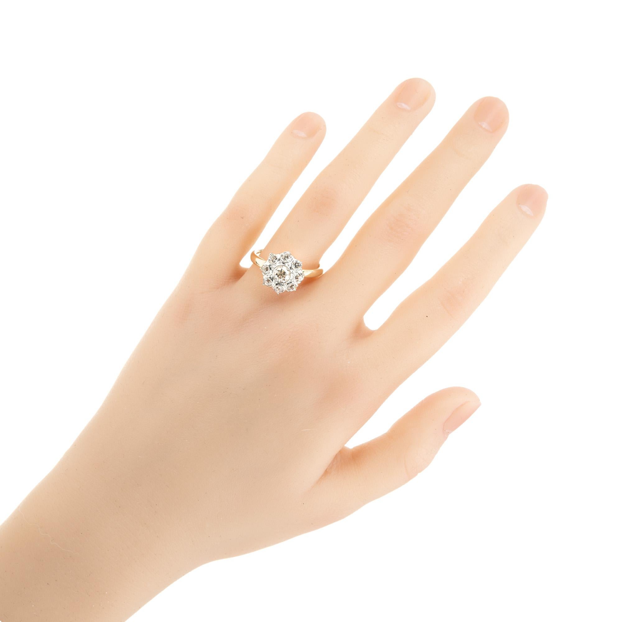 .35 Carat Old European Diamond Halo Two Tone Cluster Ring For Sale 1