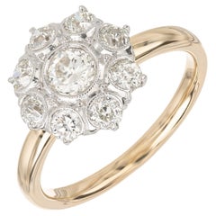 .35 Carat Old European Diamond Halo Two Tone Cluster Ring